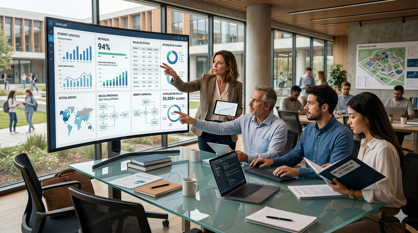Grupo educacional com sistema crítico de bolsas e pricing
